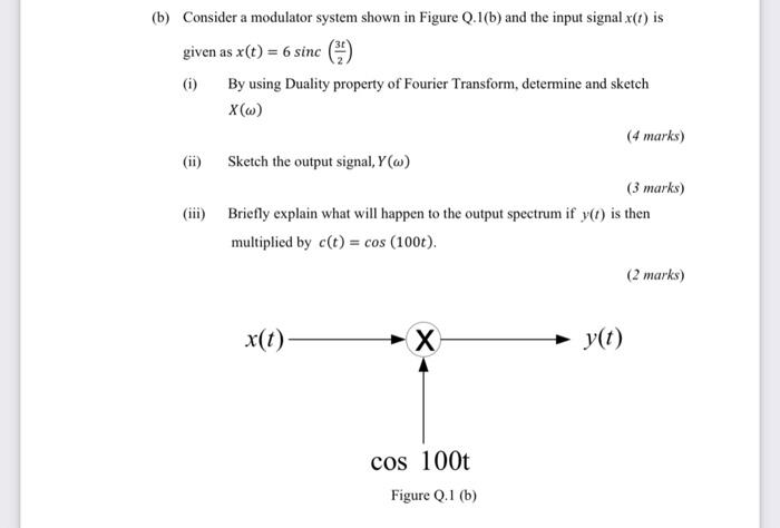 Solved (b) Consider a modulator system shown in Figure | Chegg.com