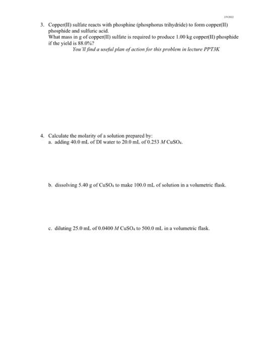 Solved 3. Copper(lt) sulfate reacts with phosphine | Chegg.com