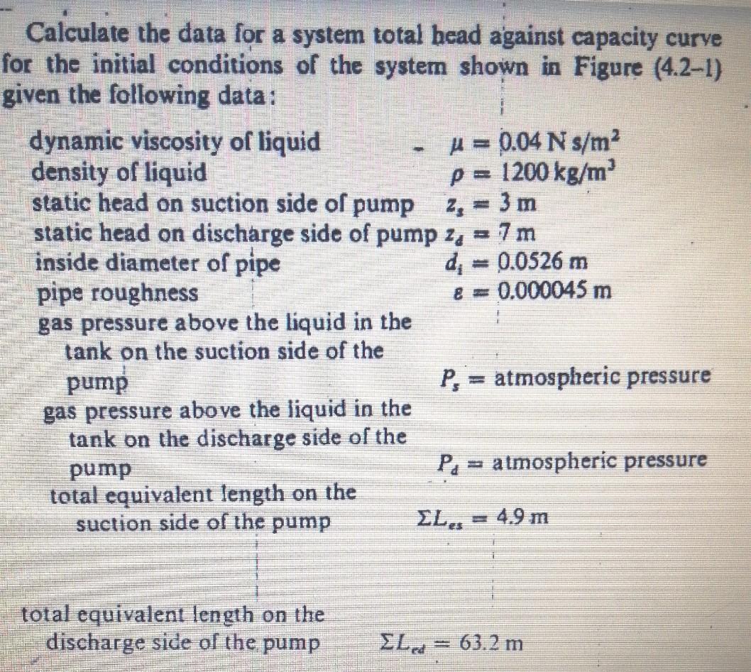 Solved Calculate the data for a system total head against