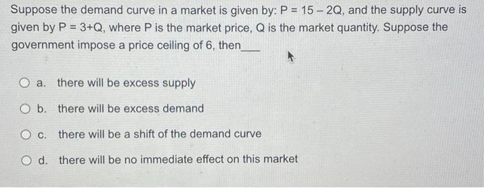 Solved Suppose the demand curve in a market is given by: | Chegg.com
