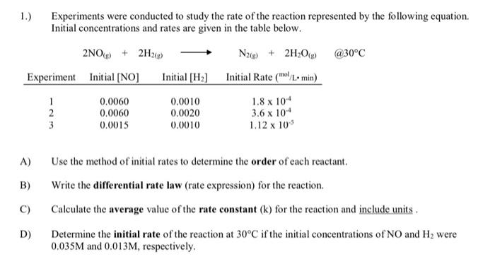 Solved 1.) Experiments were conducted to study the rate of | Chegg.com