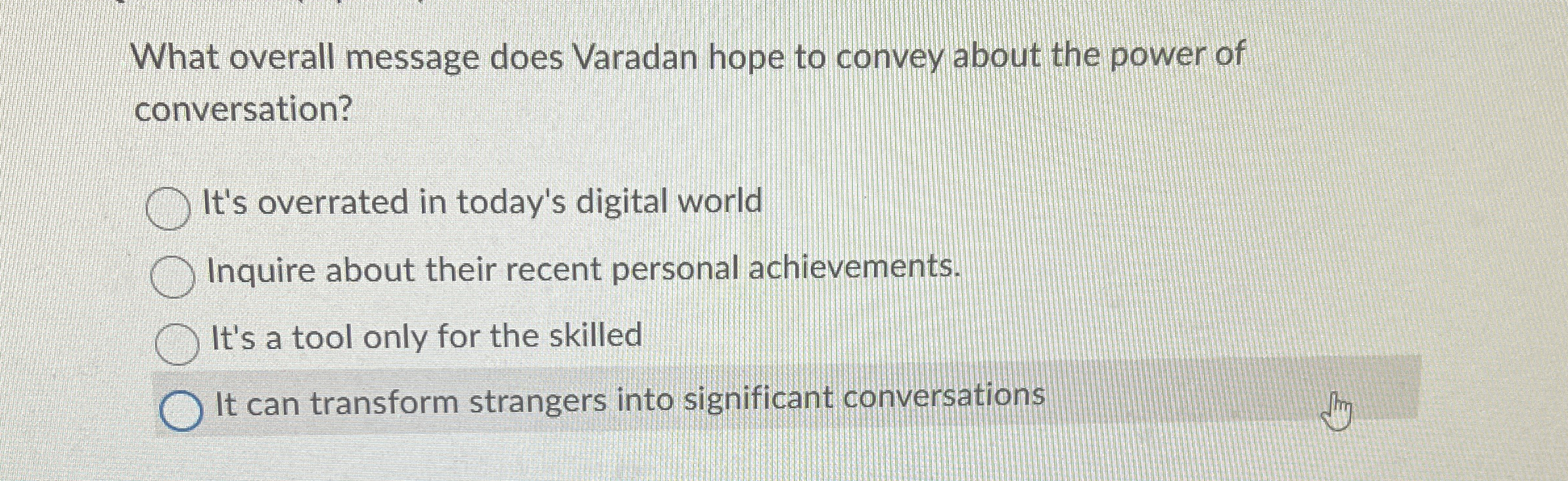 Solved What overall message does Varadan hope to convey