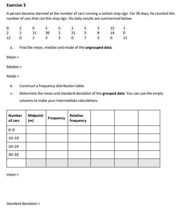 Solved Exercise 1 Use the following table to answer Q1 and | Chegg.com