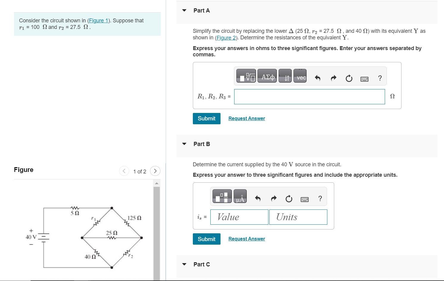 Solved Part BDetermine the current supplied by the 40V | Chegg.com