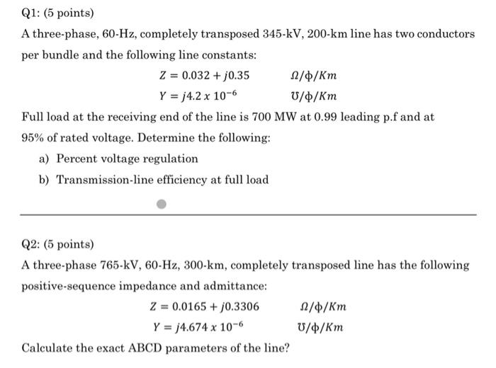 Solved Q1: (5 Points) A Three-phase, 60-Hz, Completely | Chegg.com