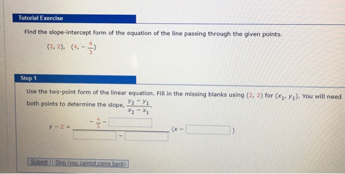 Solved Tutorial Exercise Find The Slope-intercept Form Of | Chegg.com