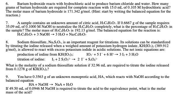 Solved 6. Barium hydroxide reacts with hydrochloric acid to | Chegg.com