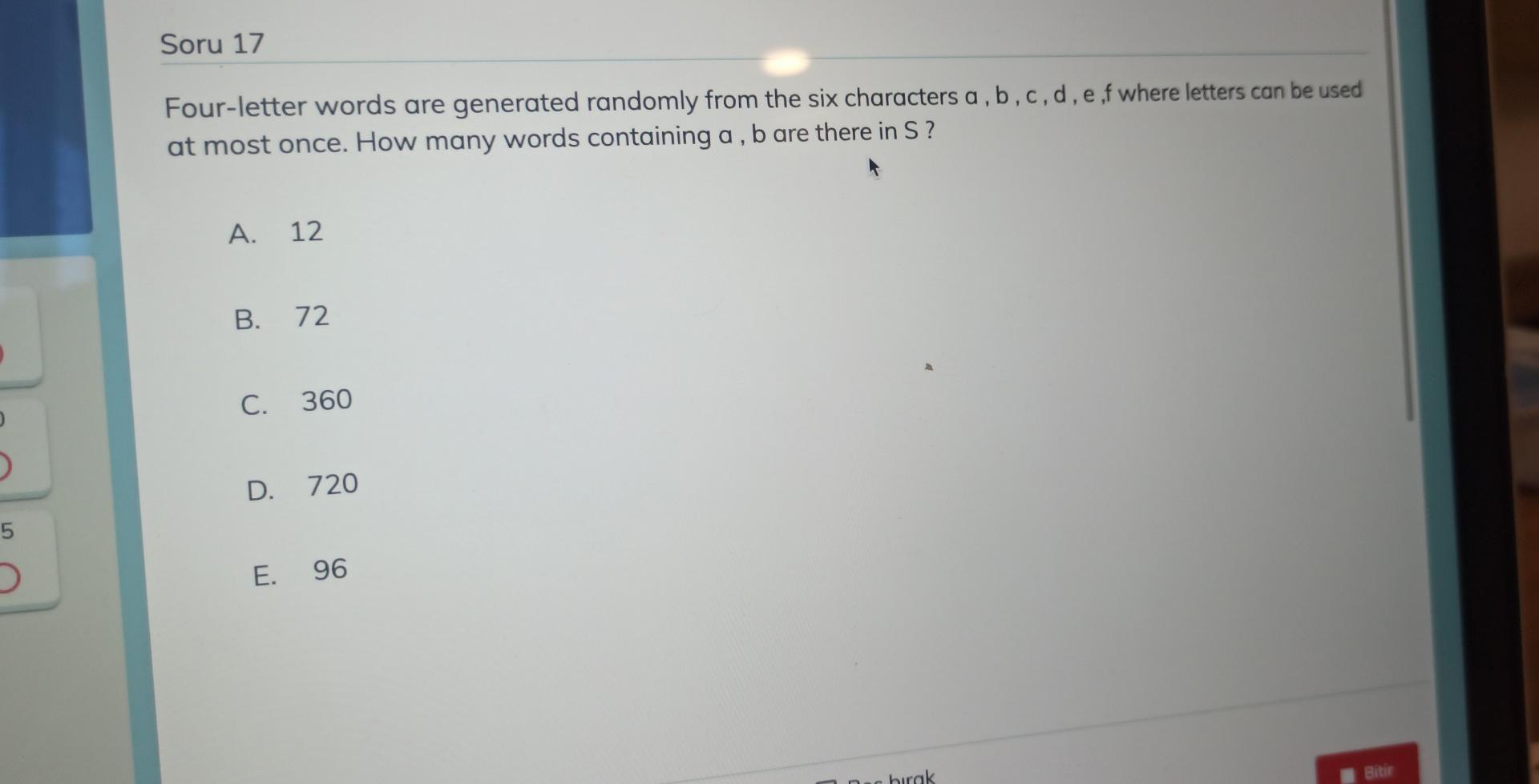 Solved Soru 17 Four-letter words are generated randomly from | Chegg.com