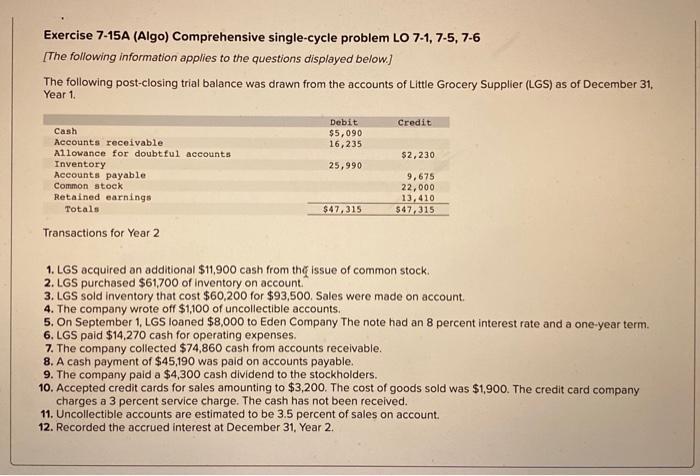 Solved Exercise 7-15A (Algo) Comprehensive Single-cycle | Chegg.com