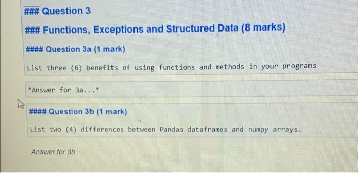 Solved ### Question 3 \#\#\# Functions, Exceptions and | Chegg.com