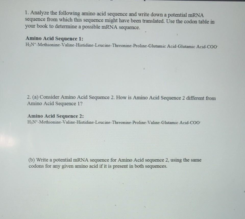 Solved 1. Analyze the following amino acid sequence and | Chegg.com