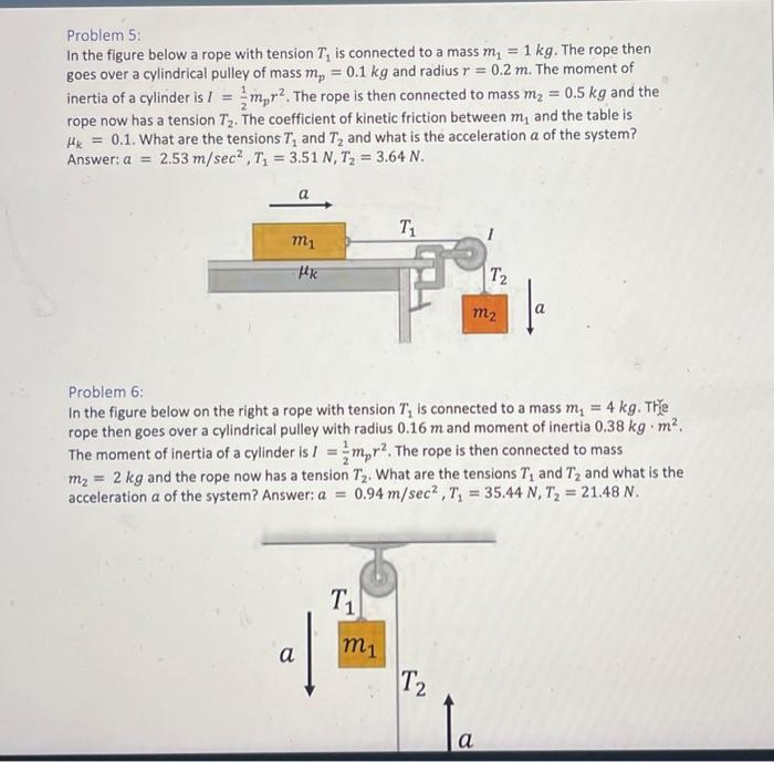 Solved Problem 5: In the figure below a rope with tension T1 | Chegg.com