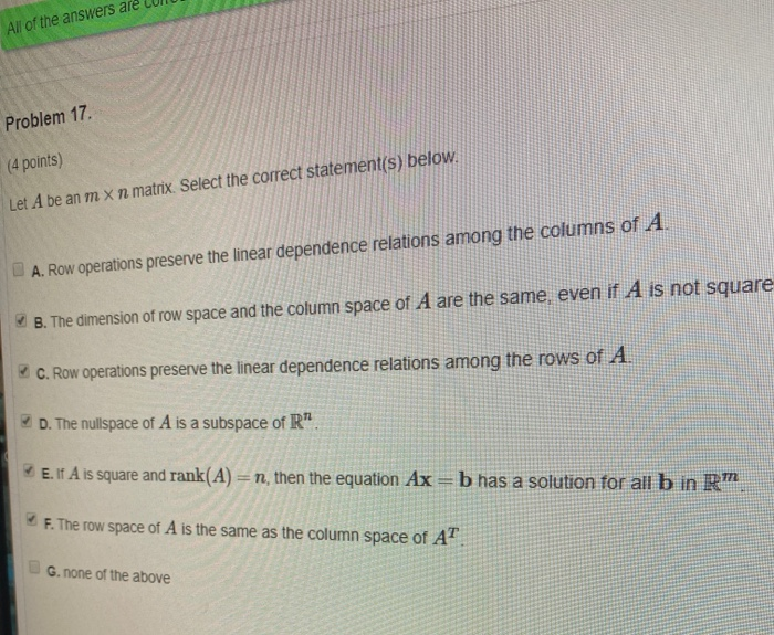 Solved All of the answers are Problem 17. 4 points Let A Chegg