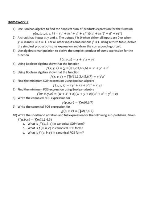 Solved Homework 1 1) Prove The Following Theorems Using | Chegg.com