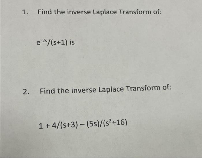 find the inverse laplace transform of 1 s 2