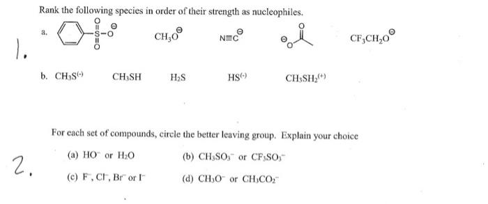 Solved Rank The Following Species In Order Of Their Strength