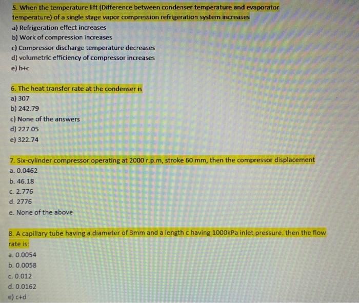 Solved 5. When the temperature lift (Difference between