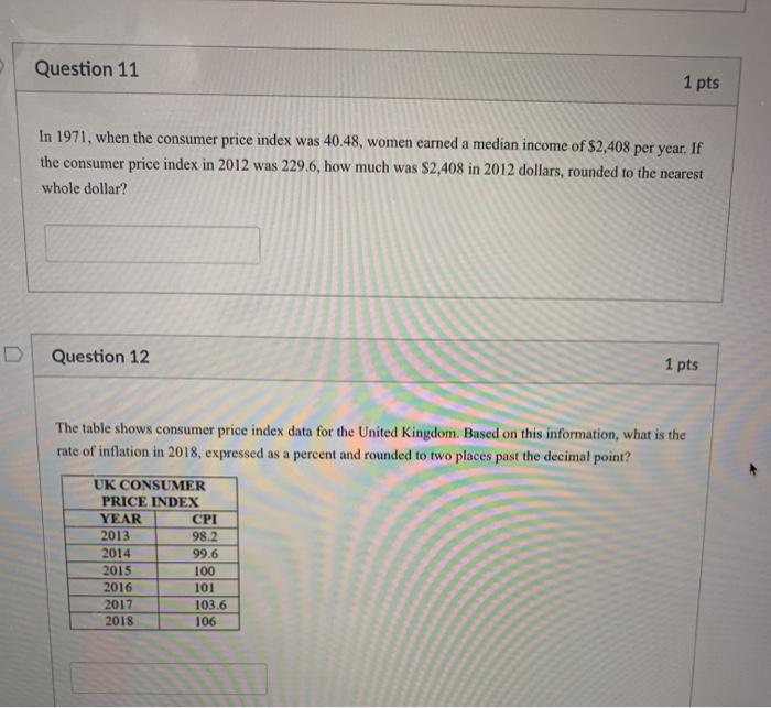 Solved Question 11 1 pts In 1971, when the consumer price | Chegg.com