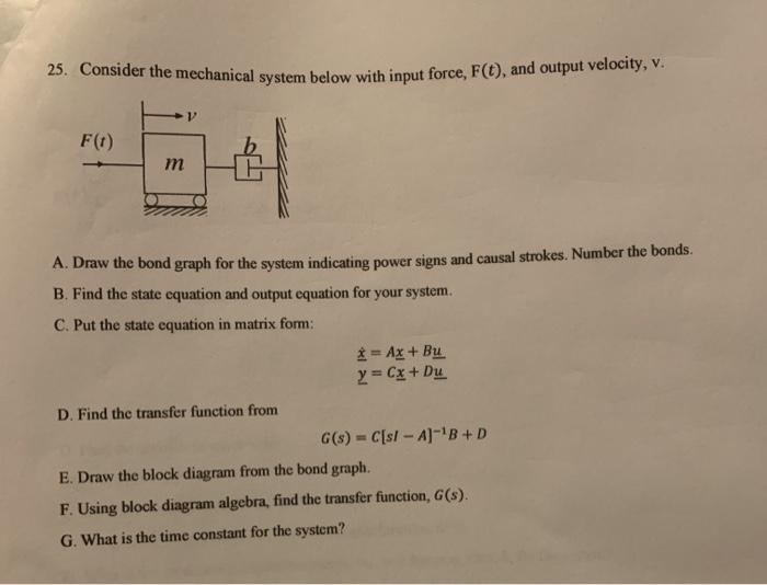 Solved 25. Consider the mechanical system below with input | Chegg.com