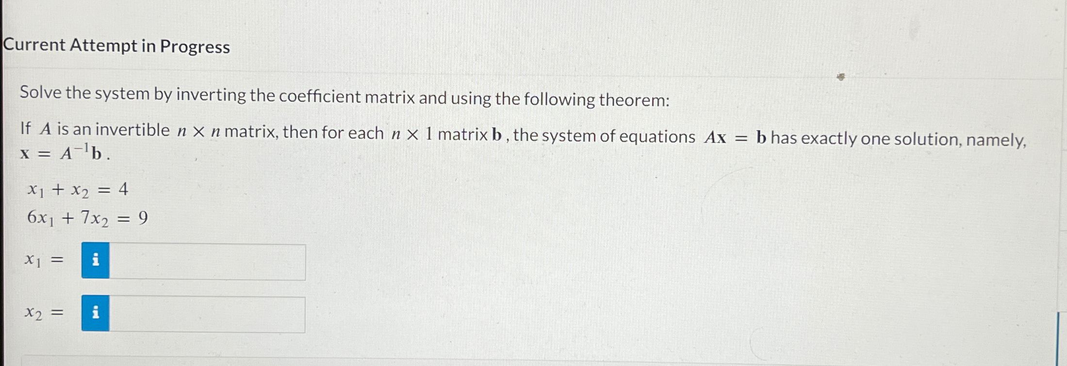 Solved Current Attempt in ProgressSolve the system by | Chegg.com