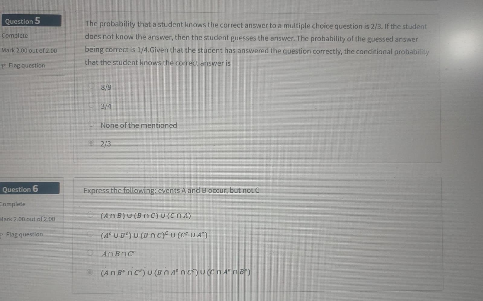 Solved Question 5 Complete The probability that a student | Chegg.com
