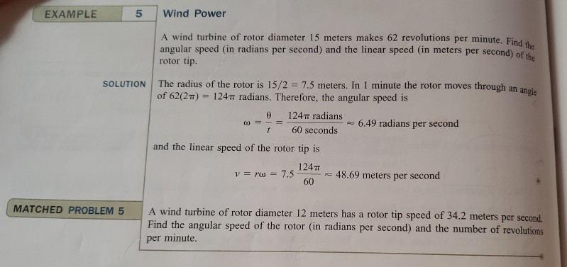 Solved EXAMPLE 5 Wind Power SOLUTION A wind turbine of rotor | Chegg.com