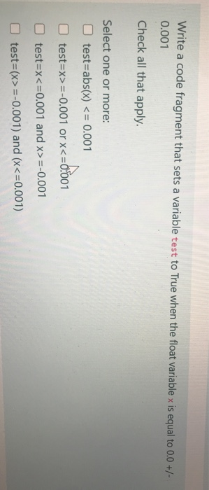 Solved Write a code fragment that sets a variable test to | Chegg.com