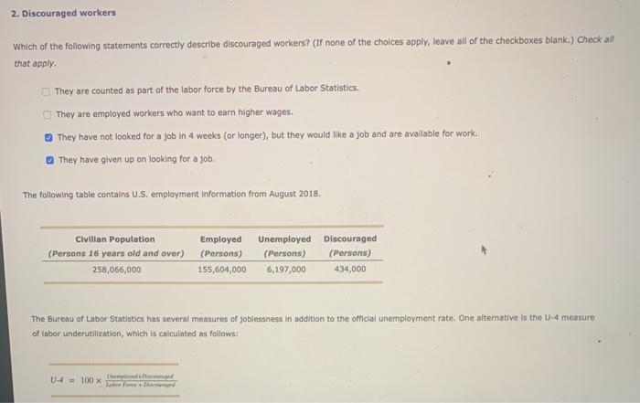 Solved 2. Discouraged Workers Which Of The Following | Chegg.com