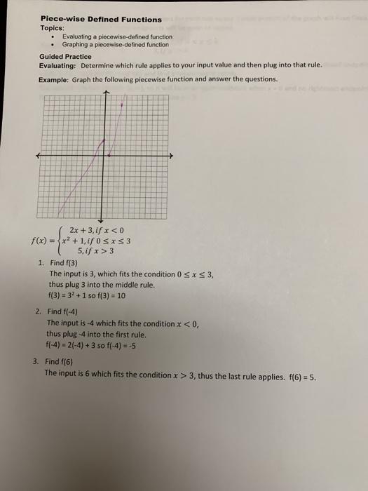 Solved Piece-wise Defined Functions Topics: Evaluating a | Chegg.com