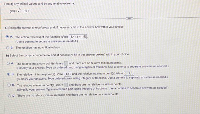 Solved Find A) Any Critical Values And B) Any Relative | Chegg.com