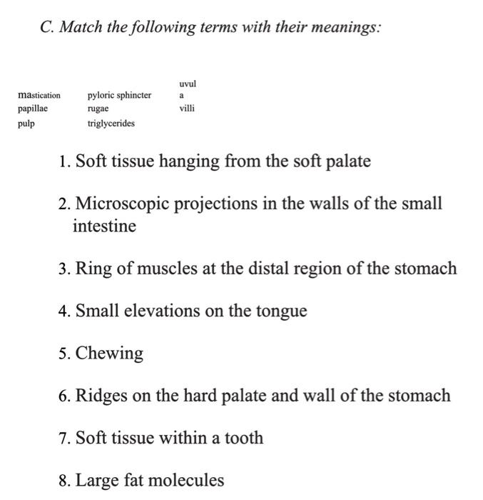 Solved A. Match the following terms with their meanings | Chegg.com