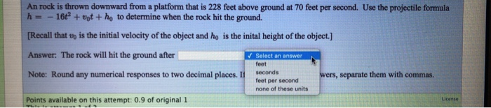 Solved An rock is thrown downward from a platform that is | Chegg.com