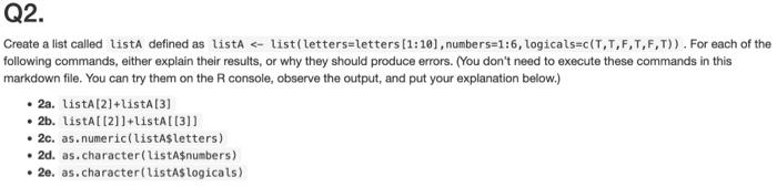 Solved Create a list called ListA defined as listA