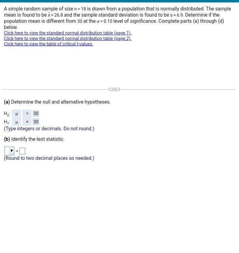 Solved A simple random sample of size n=18 is drawn from a | Chegg.com