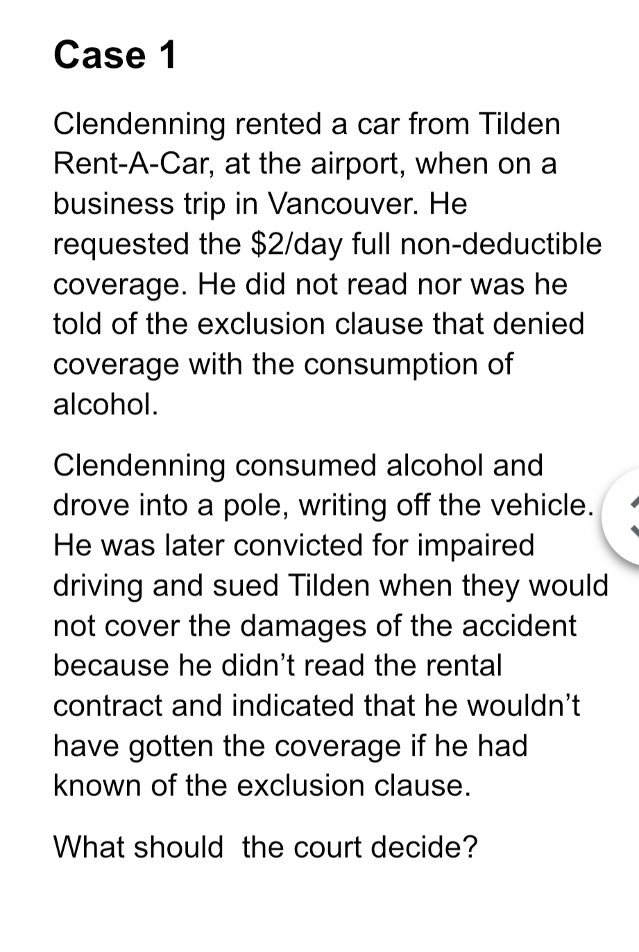 Solved Case 1Clendenning rented a car from Tilden