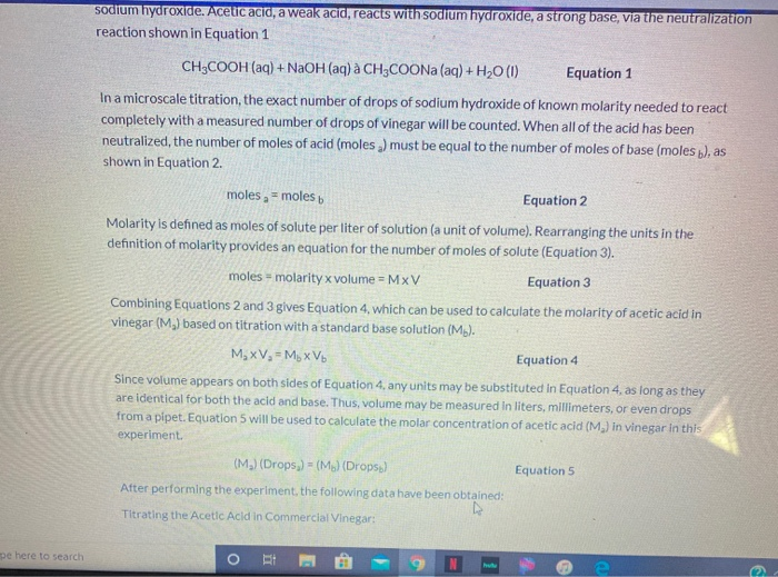 Lab 10 Microscale titration of Vinegar Introduction