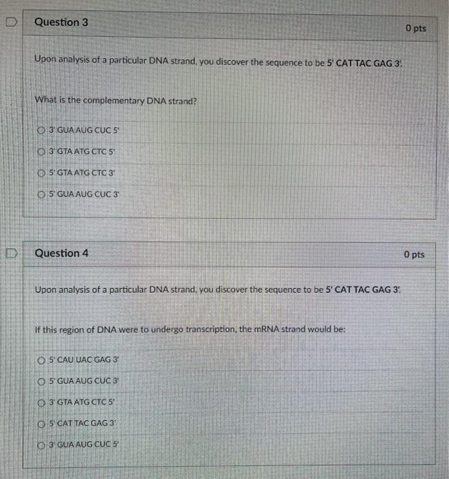 Solved D Question 3 O Pts Upon Analysis Of A Particular Dna