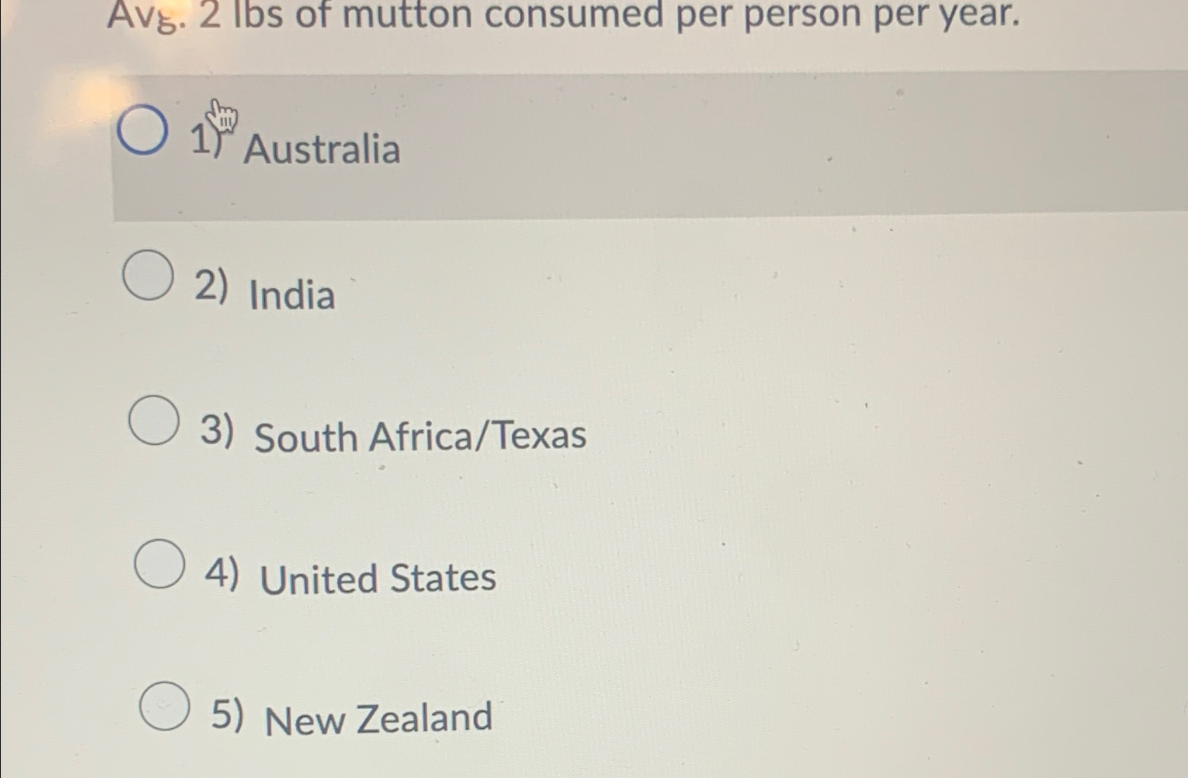 Solved Avg. 2 ﻿lbs of mutton consumed per person per | Chegg.com