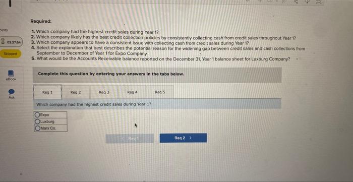 Required:
1. Which company had the highest credit sales during Year 1 ?
2. Which company likely has the best credit collectio