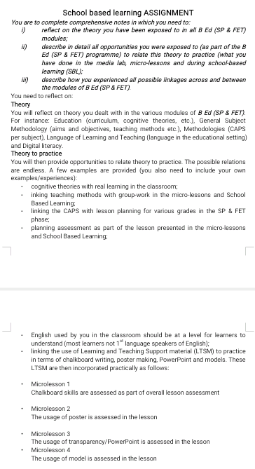 what is school based assignment