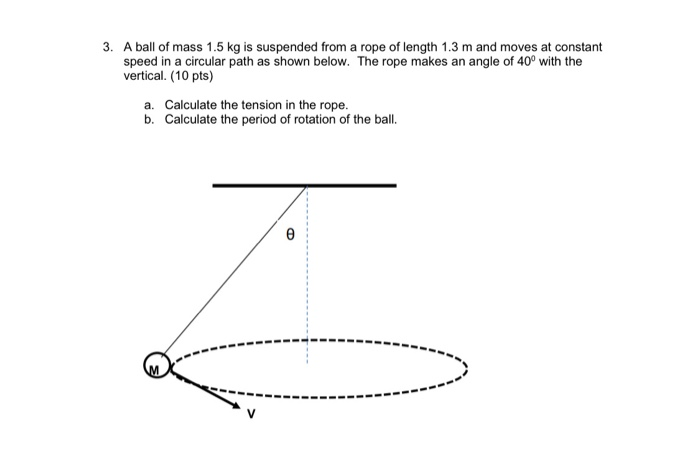 Solved 3. A ball of mass 1.5 kg is suspended from a rope of | Chegg.com