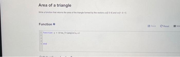 Solved Area of a triangle Write a function that returns the | Chegg.com