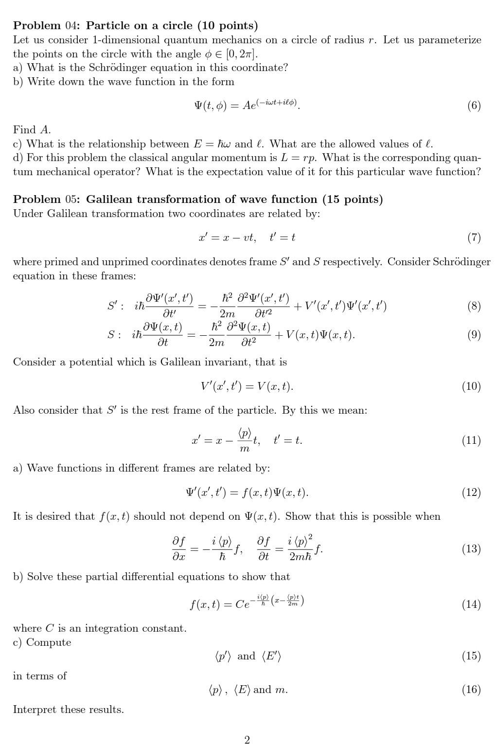 Problem 01: Ehrenfest Theorem (5 Points) Prove The 