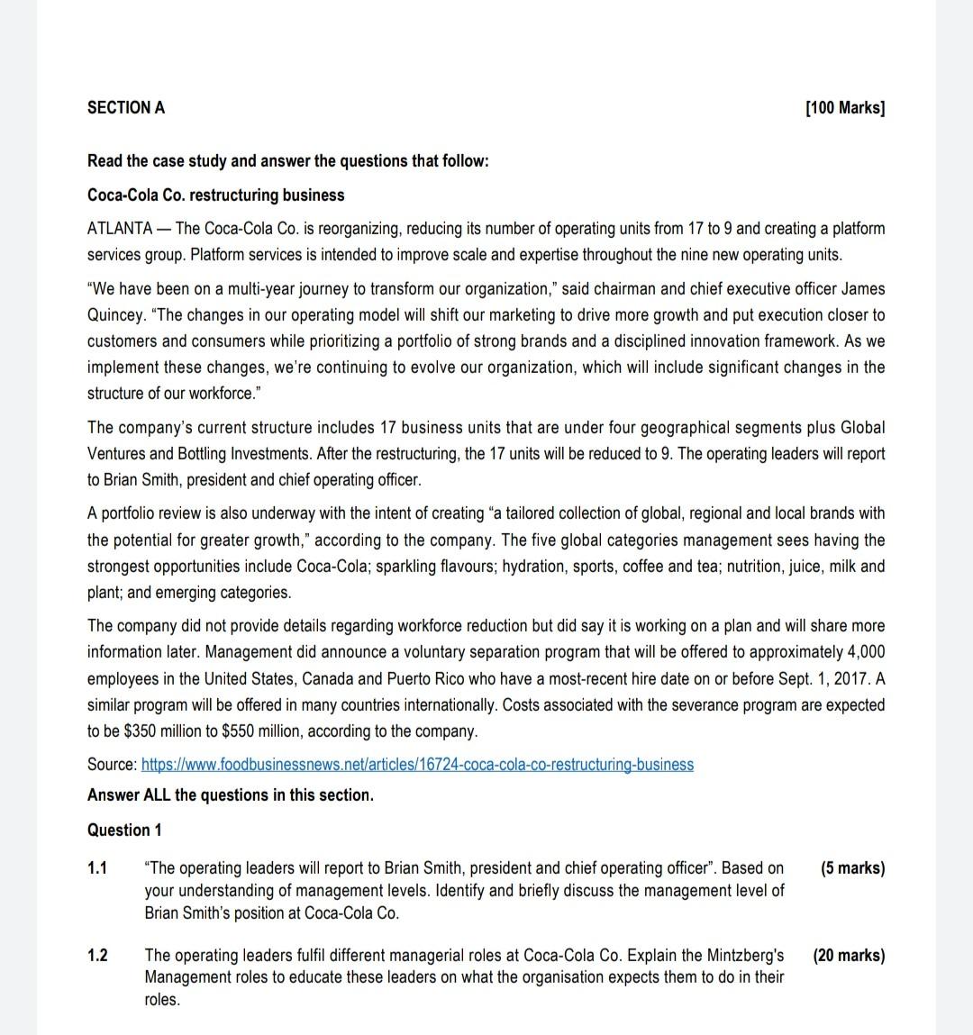 SECTION A [100 Marks) Read the case study and answer | Chegg.com