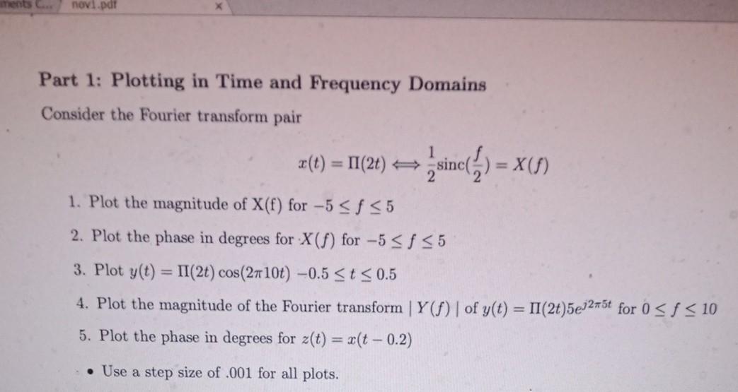 Solved novi.pdf Part 1: Plotting in Time and Frequency | Chegg.com