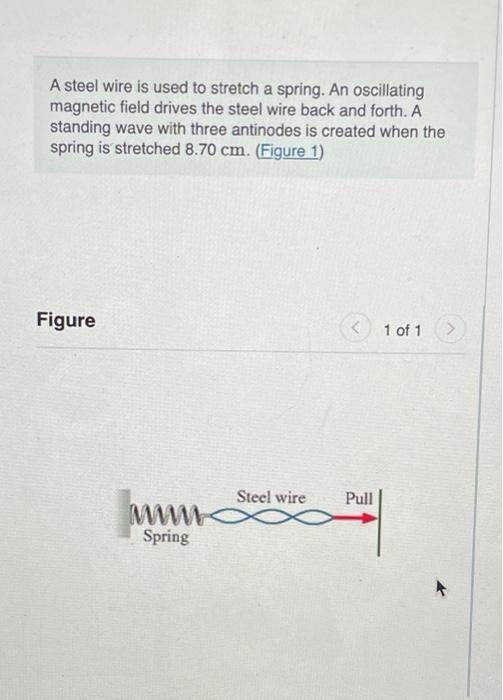 A steel wire is used to stretch a spring. An oscillating magnetic field drives the steel wire back and forth. \( \mathrm{A} \