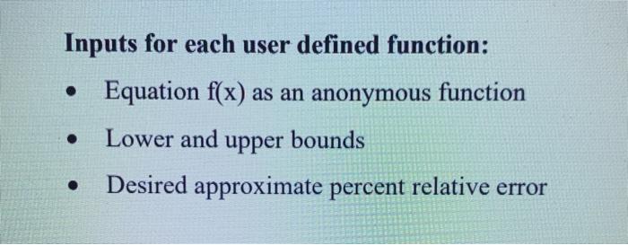 Solved Please develope a user defined function to evaluate | Chegg.com