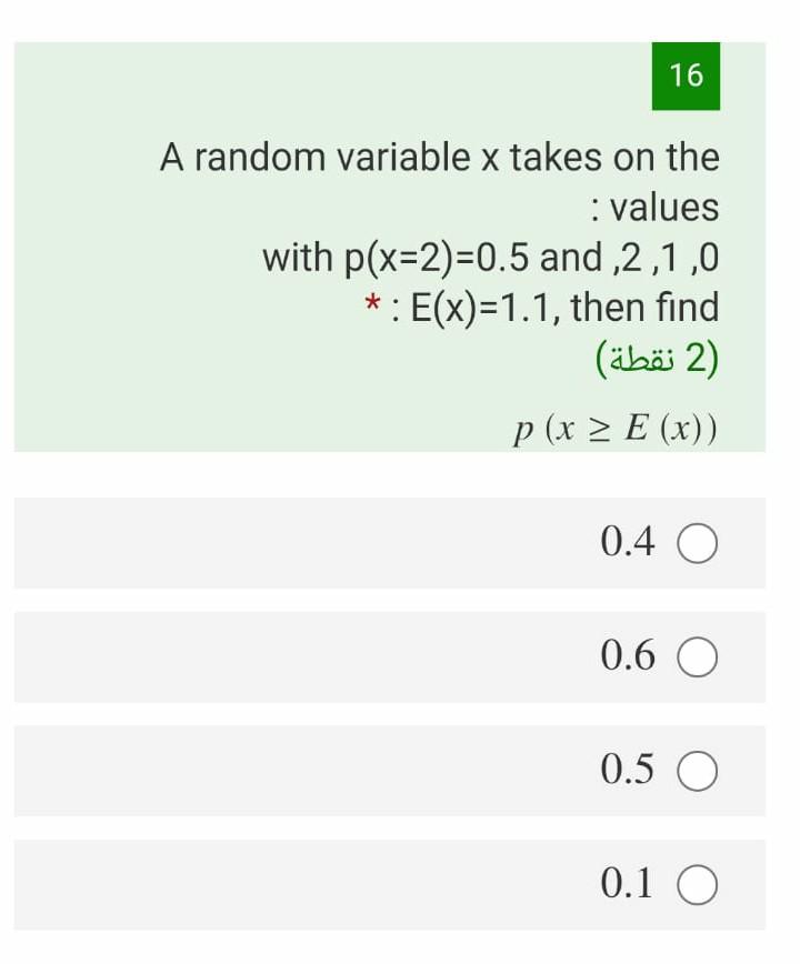 Solved 16 A random variable x takes on the : values with | Chegg.com