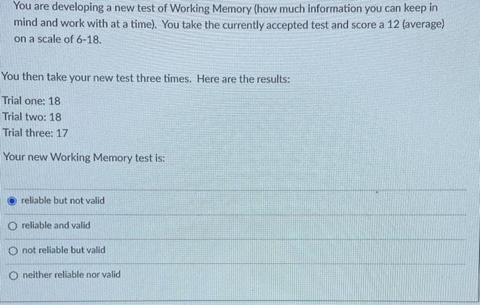 Solved You are developing a new test of Working Memory (how | Chegg.com