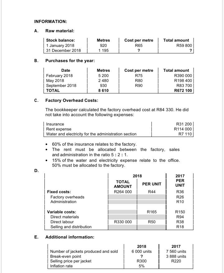 Solved 3.2.1 Raw material stock Calculate (5) (4) (8) ( •